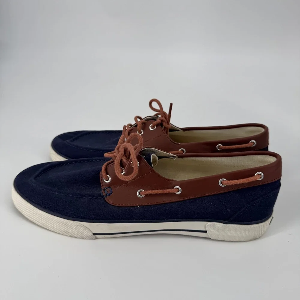 Polo Ralph Lauren Franz Boat Shoes Navy Brown Canvas Men's Size 12D‎ Casual